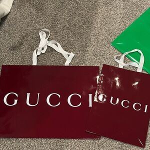 Gucci Maroon and White Shopping Bags